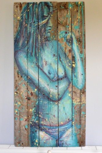 Blue Lagoon, acrylique sur bois, 100 x 49 cm