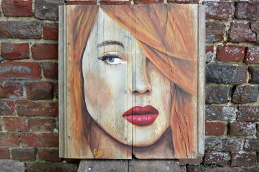 "Bouche Carmin", acrylique sur bois, 47,7 x 50 cm